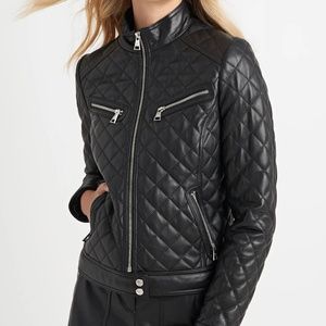 QUILTED MOTO LEATHER JACKET - Size XL - Karl Lagerfeld Paris